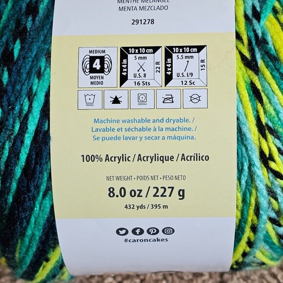 Lot of 2 Caron Smash Cakes Yarn 432 Yds Each Candyland & Mixed Up Mint Worsted - Picture 5 of 5